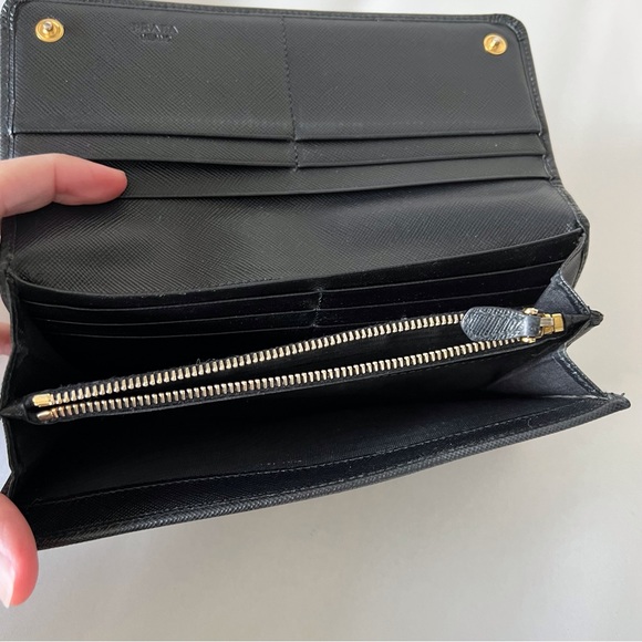 Prada Black Bow Wallet Saffiano Leather Continental Snap Front - Picture 2 of 12